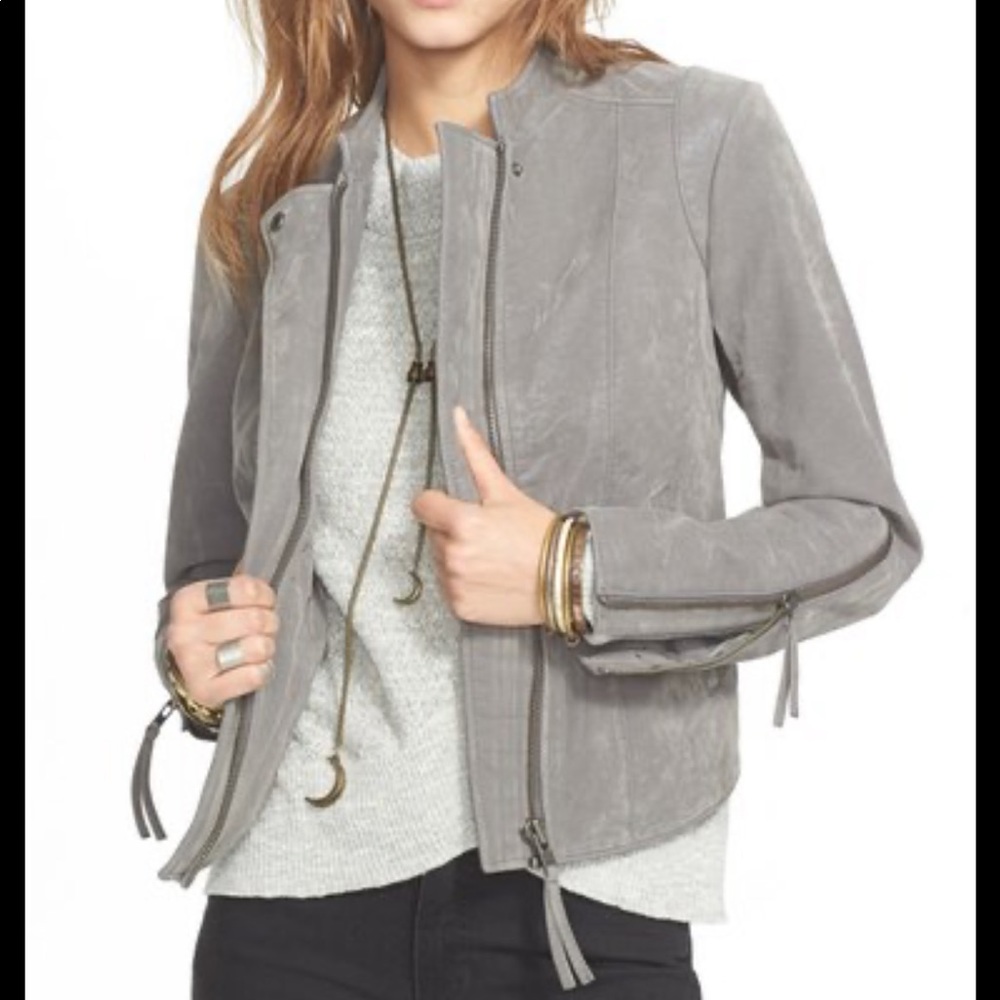 Free people vegan suede grey moto jacket
